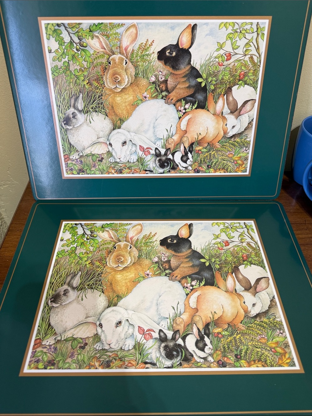 Pimpernel Rabbit Meadow Placemat in Gold and Green